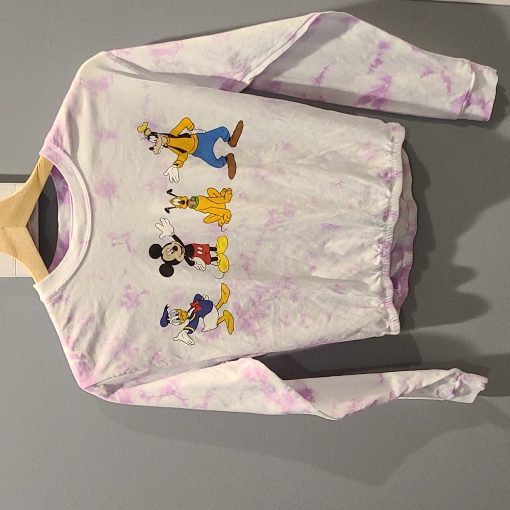 Disney Front/Back Characters Tie Dye Gathered Long Sleeve Tee Sz. XS
